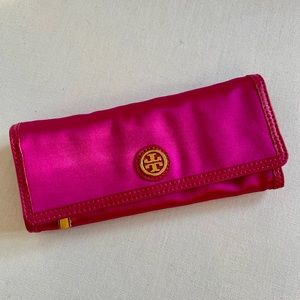 Tory Burch Fuschia Satin Jewelry Roll
